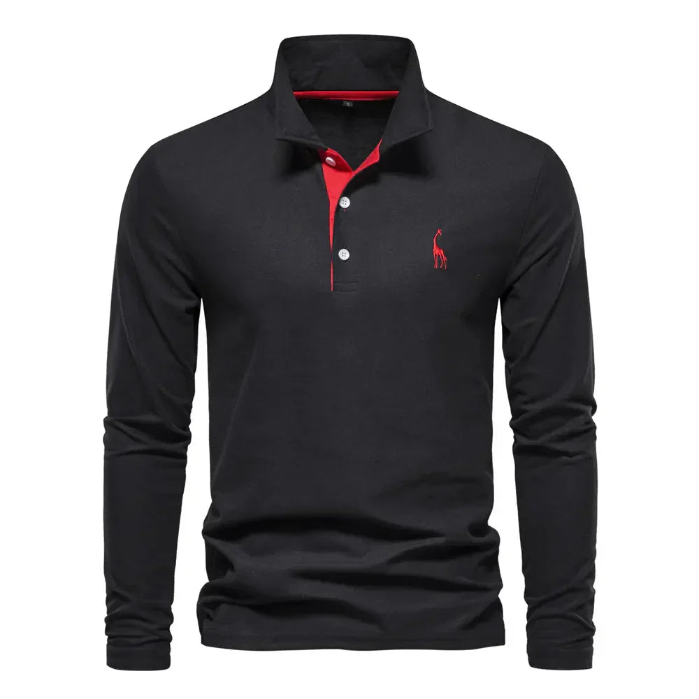 Long Sleeve Contrast Collar Polo Shirt