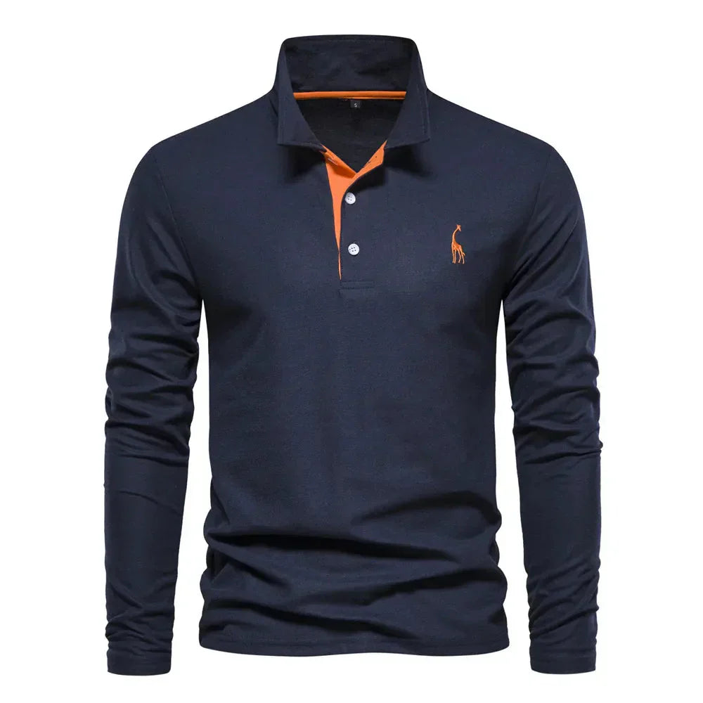 Long Sleeve Contrast Collar Polo Shirt