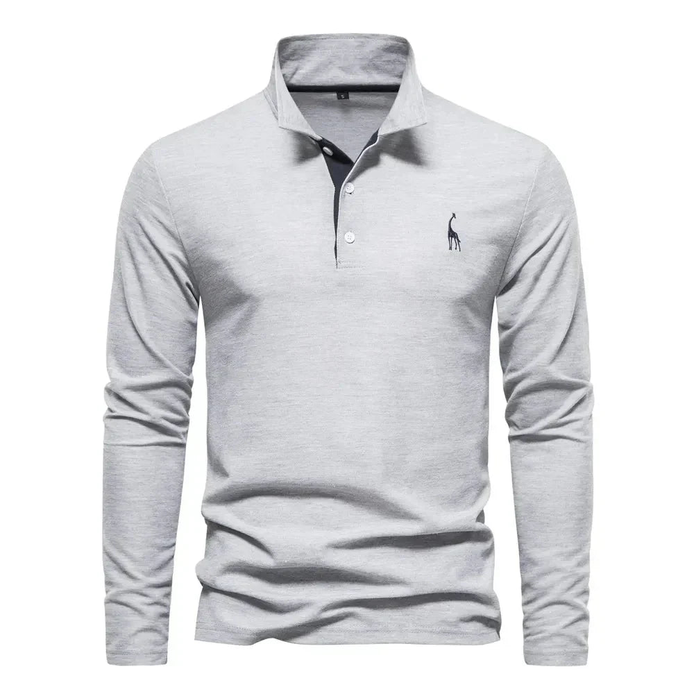 Long Sleeve Contrast Collar Polo Shirt