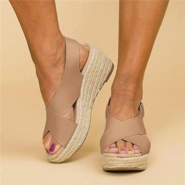 Cross-Strap Wedge Sandals