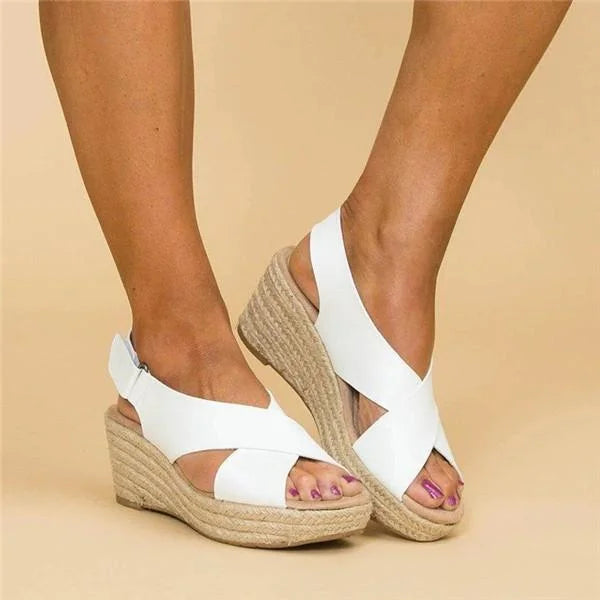 Cross-Strap Wedge Sandals