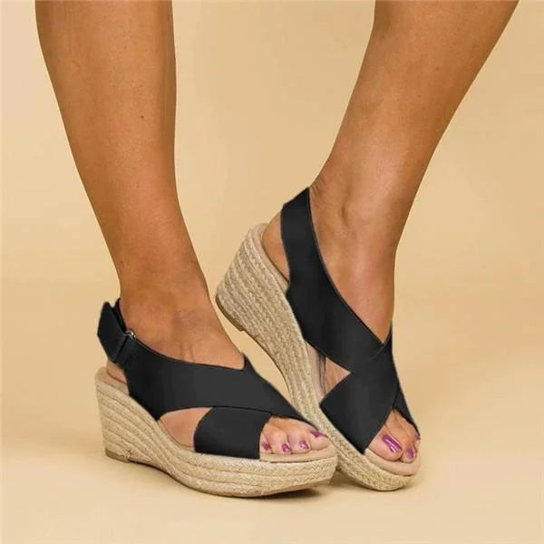 Cross-Strap Wedge Sandals