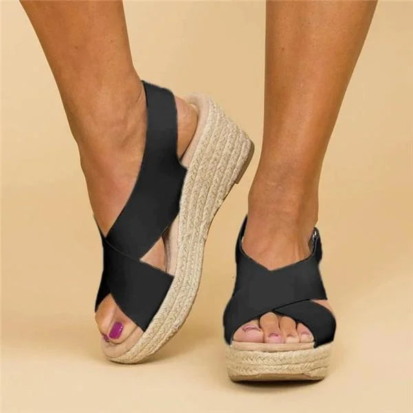 Cross-Strap Wedge Sandals