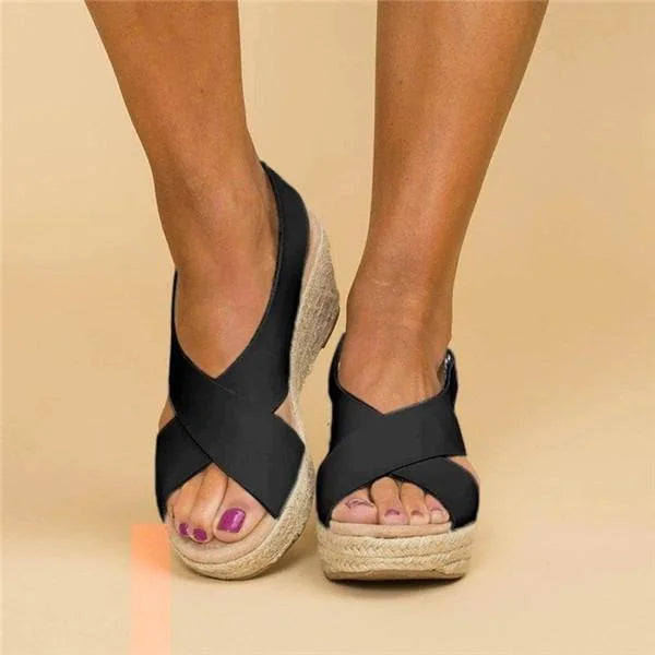 Cross-Strap Wedge Sandals