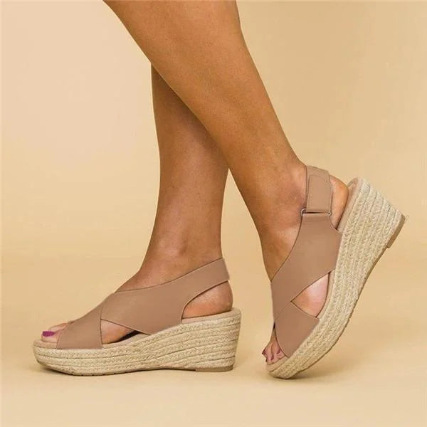 Cross-Strap Wedge Sandals