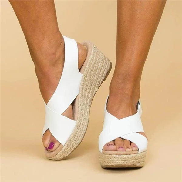 Cross-Strap Wedge Sandals