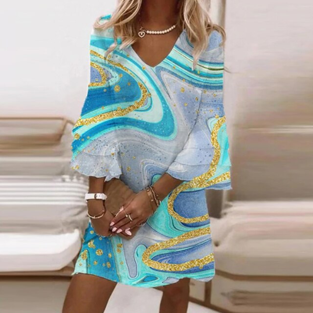 Flowy V-Neck Printed Dress