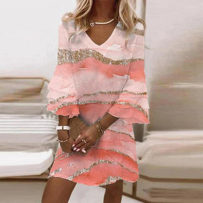 Flowy V-Neck Printed Dress
