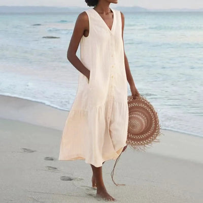 Sleeveless Button-Front Maxi Dress