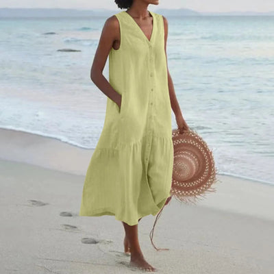 Sleeveless Button-Front Maxi Dress