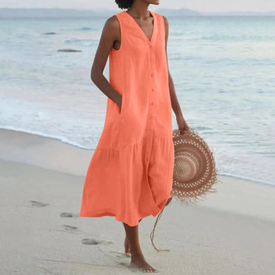 Sleeveless Button-Front Maxi Dress