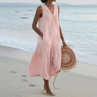 Sleeveless Button-Front Maxi Dress