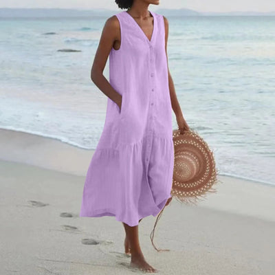 Sleeveless Button-Front Maxi Dress