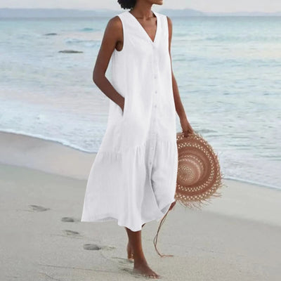 Sleeveless Button-Front Maxi Dress