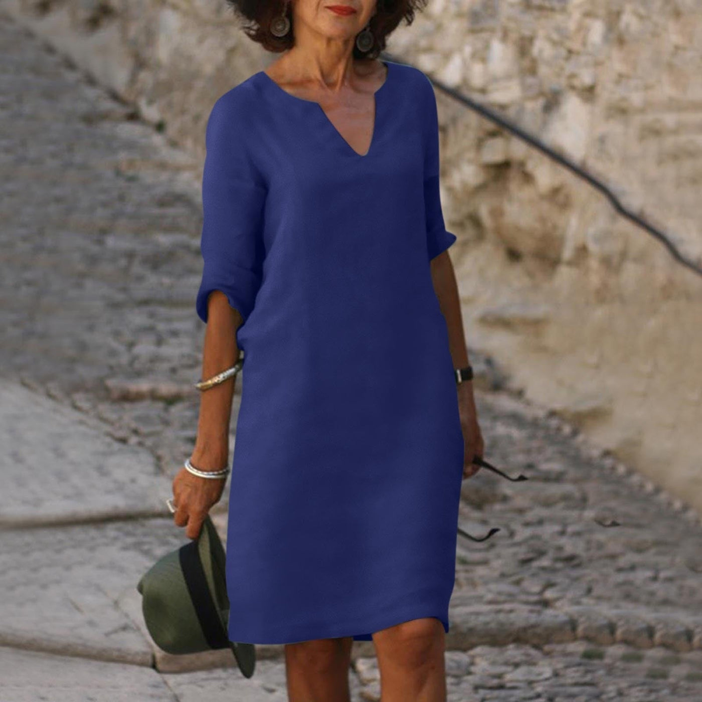 Elegant V-Neck Midi Dress