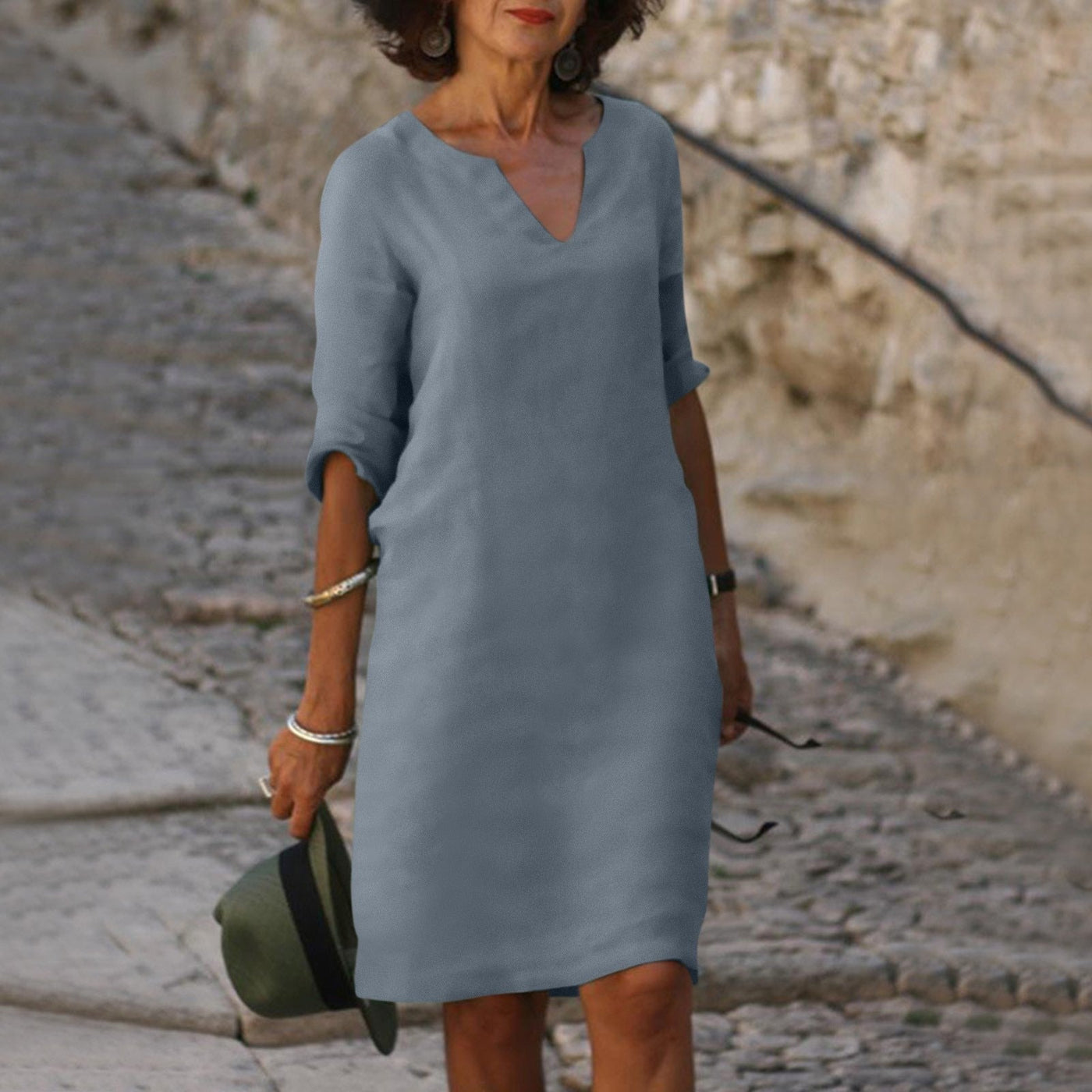 Elegant V-Neck Midi Dress