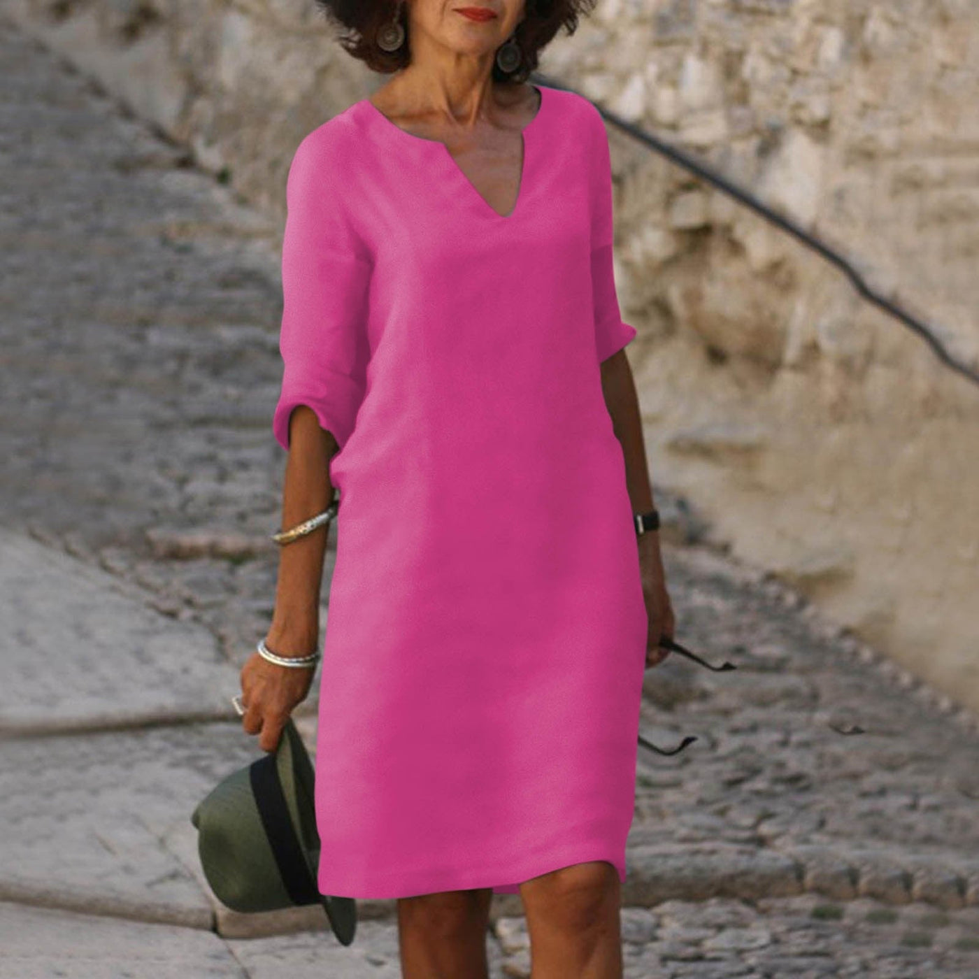 Elegant V-Neck Midi Dress
