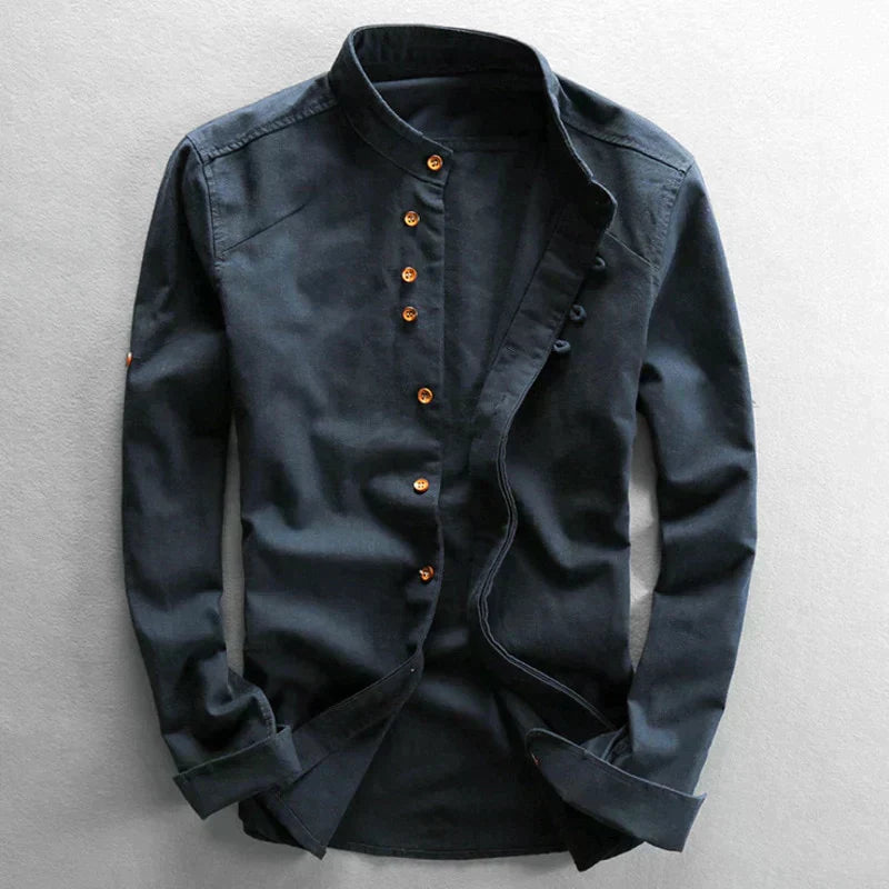 Stand Collar Button-Up Shirt