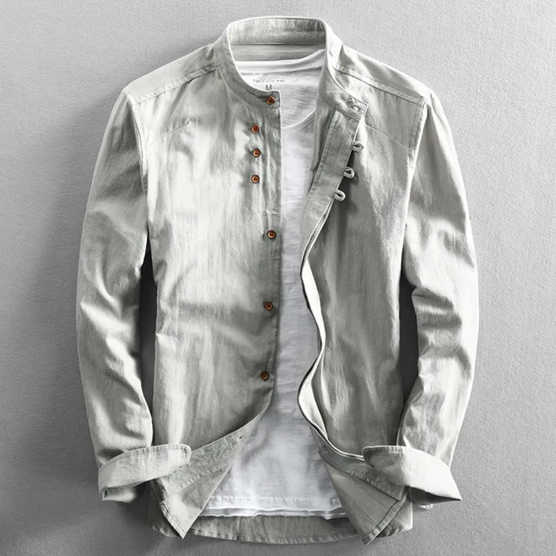 Stand Collar Button-Up Shirt