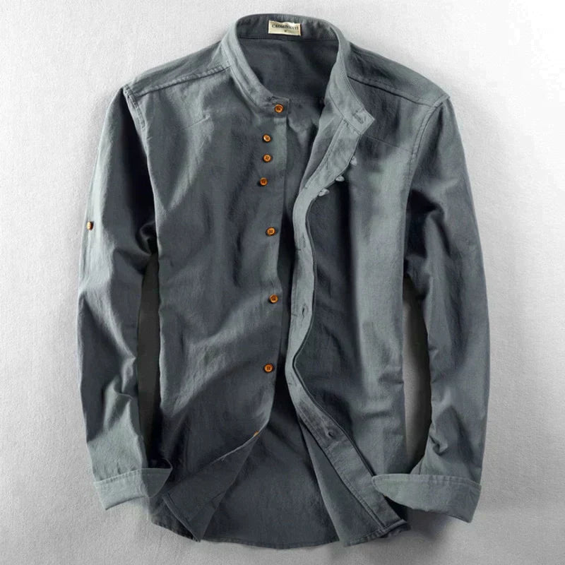 Stand Collar Button-Up Shirt